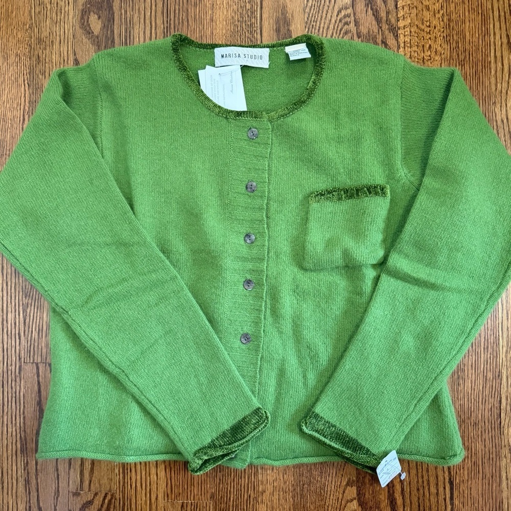 Marisa Studio Lambswool Rabbit Green Button Down Sweater Size Small, NWT